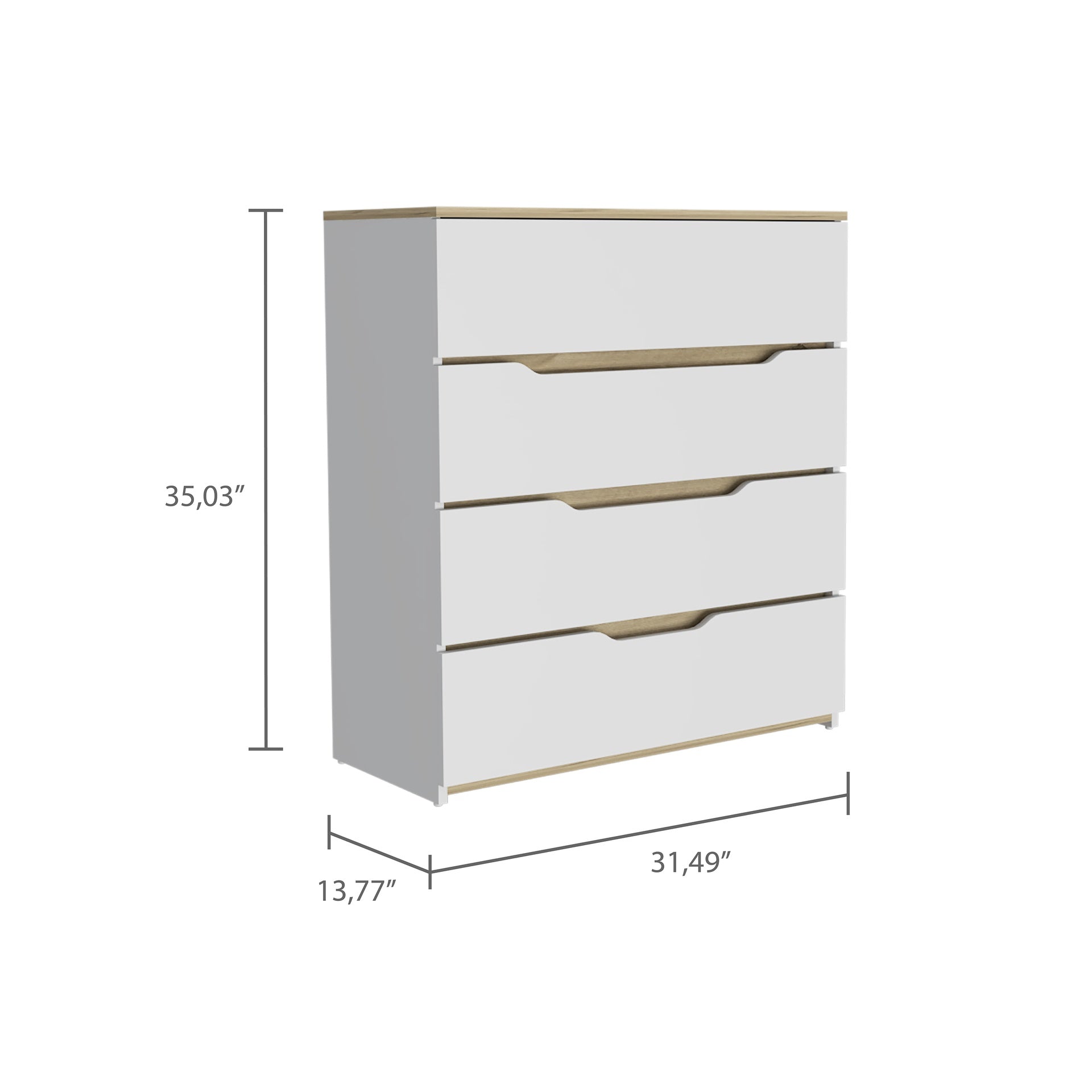 Zoe Dresser, Superior Top, Four Drawers -White / Light Oak
