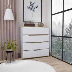 Zoe Dresser, Superior Top, Four Drawers -White / Light Oak