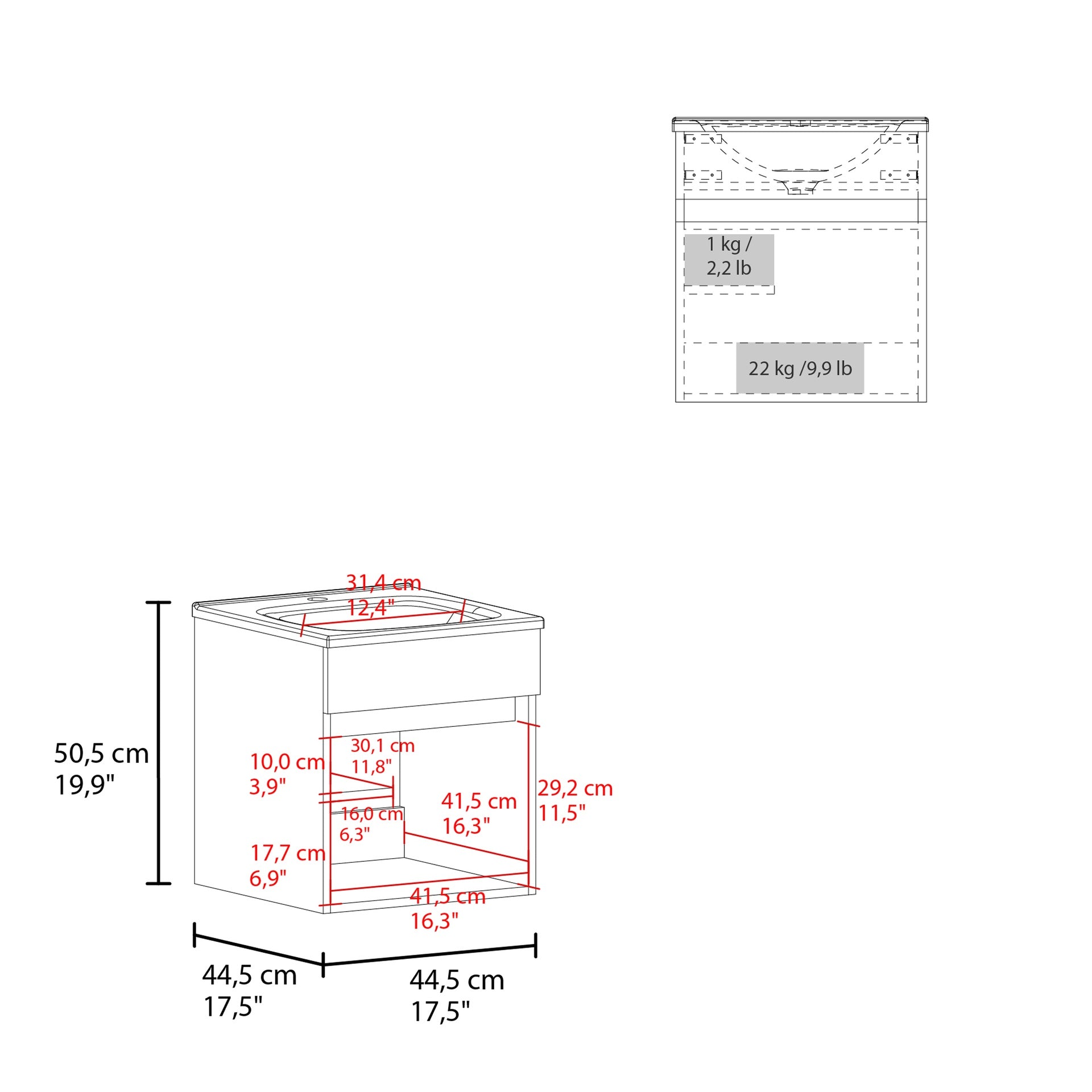 Primavera 18" Wide Floating Bathroom Vanity, With One Cabinet And Two Shelves, White
