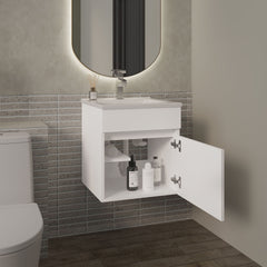 Primavera 18" Wide Floating Bathroom Vanity, With One Cabinet And Two Shelves, White