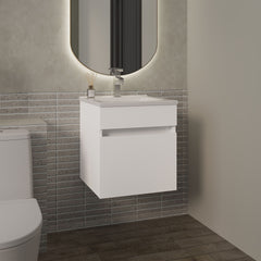 Primavera 18" Wide Floating Bathroom Vanity, With One Cabinet And Two Shelves, White