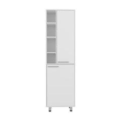 Burton Kitchen Pantry with 2 Doors, Adjustable Shelves, side Shelves, Compact Storage Cabinet for Kitchen Organization, White