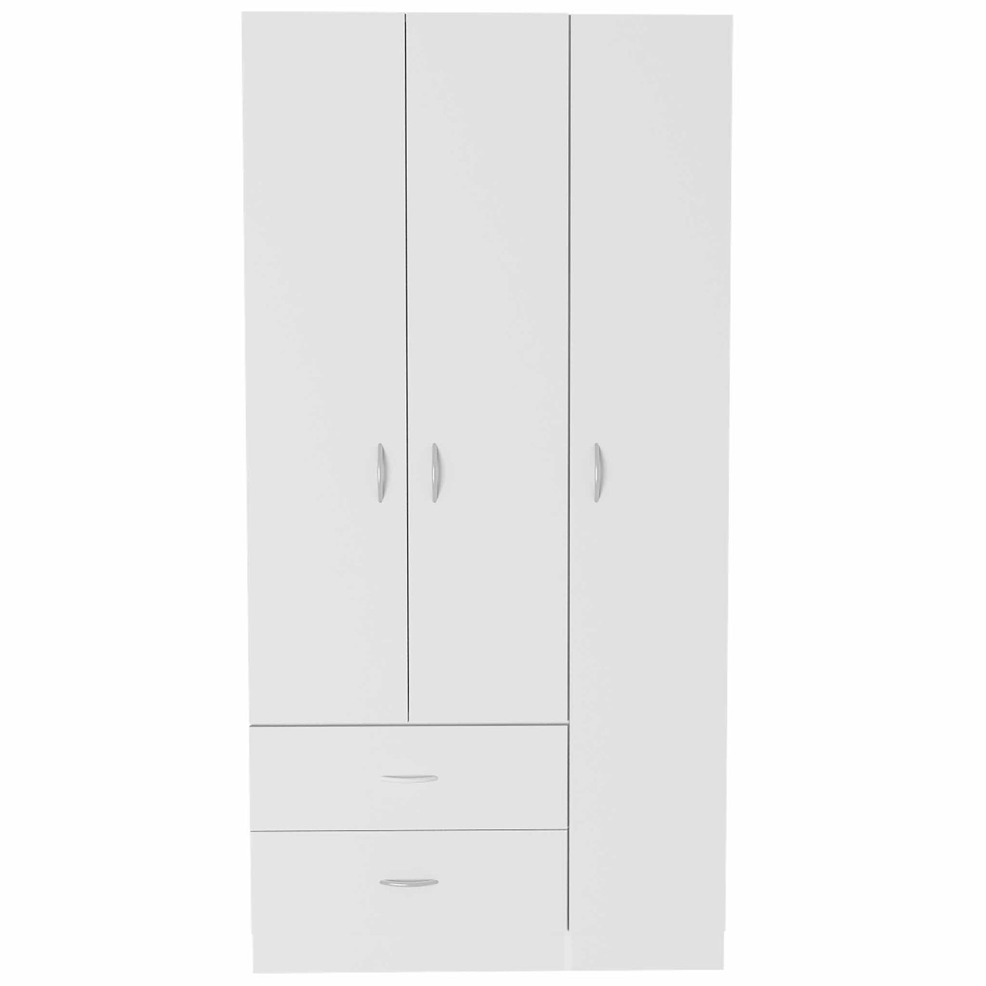 Austral 3 Door Armoire with Drawers, Shelves, and Hanging Rod -White