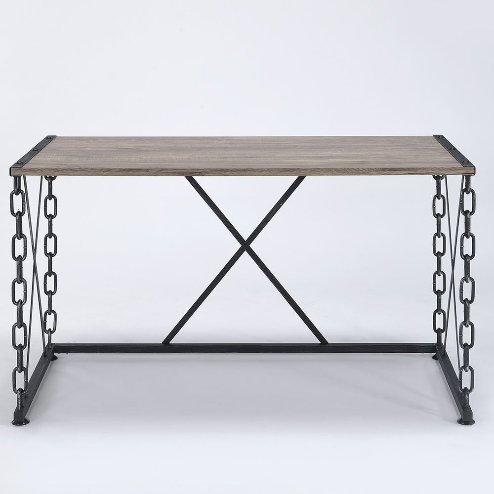 Rustic Oak and Antique Black Rectangular Console Table