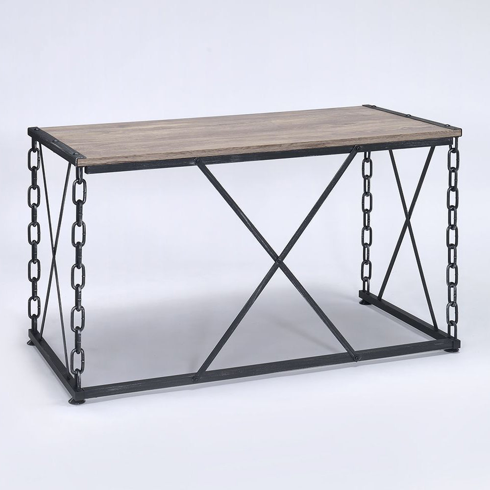 Rustic Oak and Antique Black Rectangular Console Table