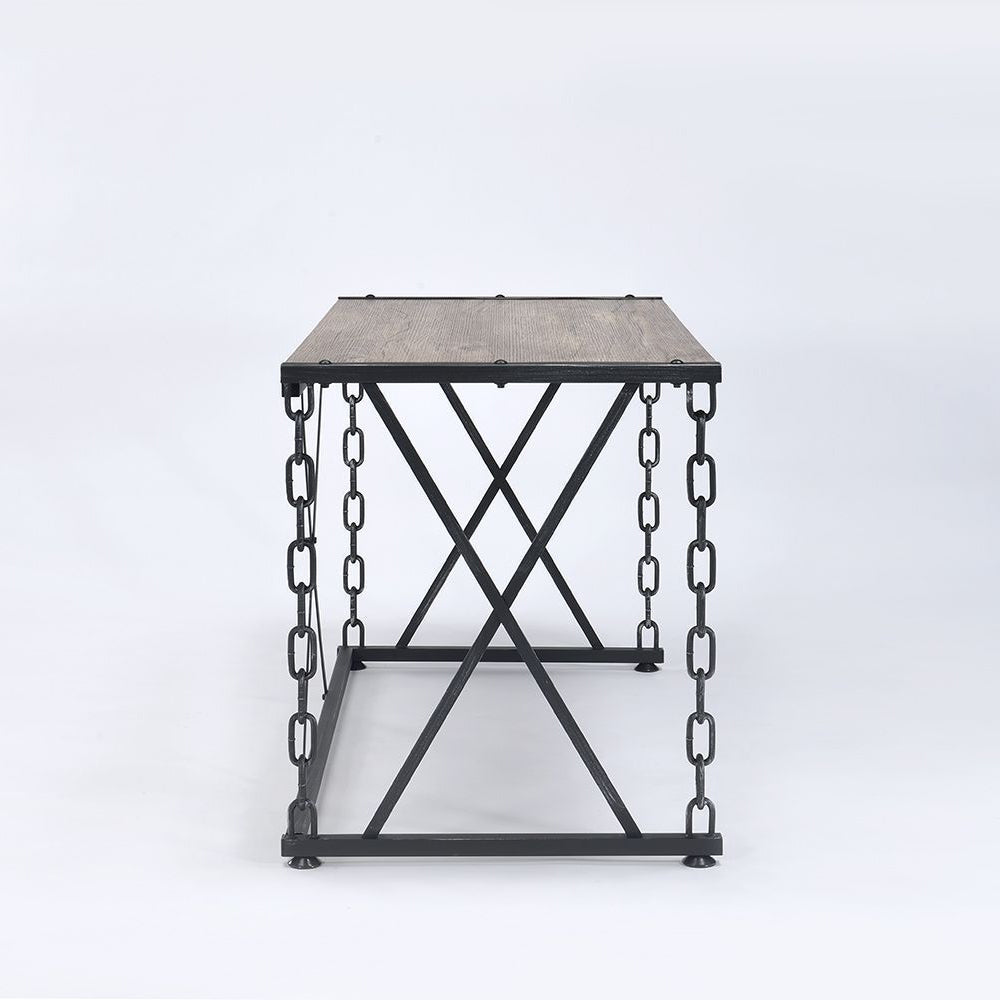 Rustic Oak and Antique Black Rectangular Console Table