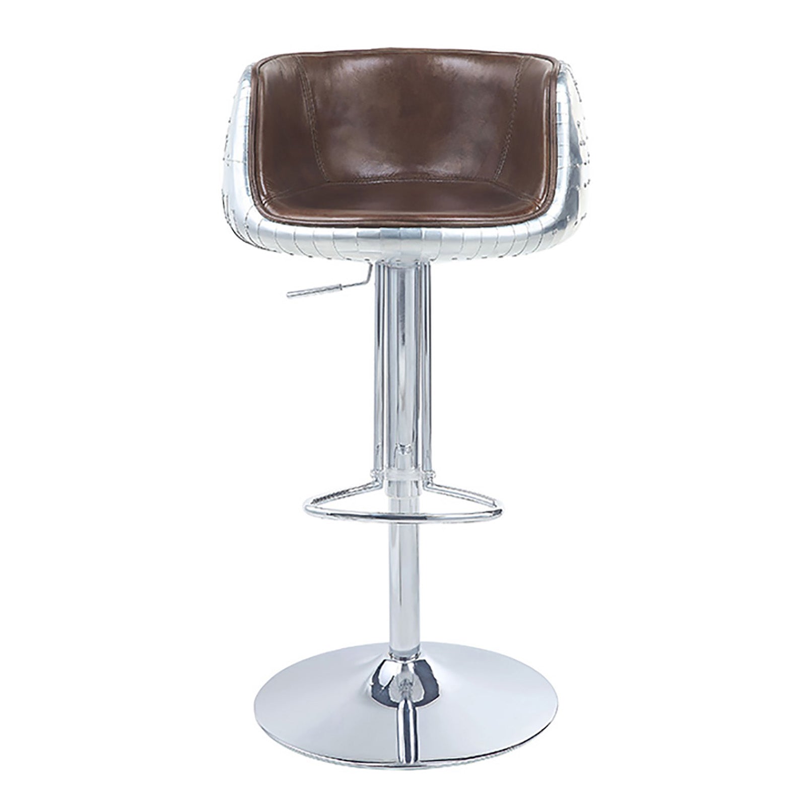 Vintage Brown and Aluminum Swivel Adjustable Stool