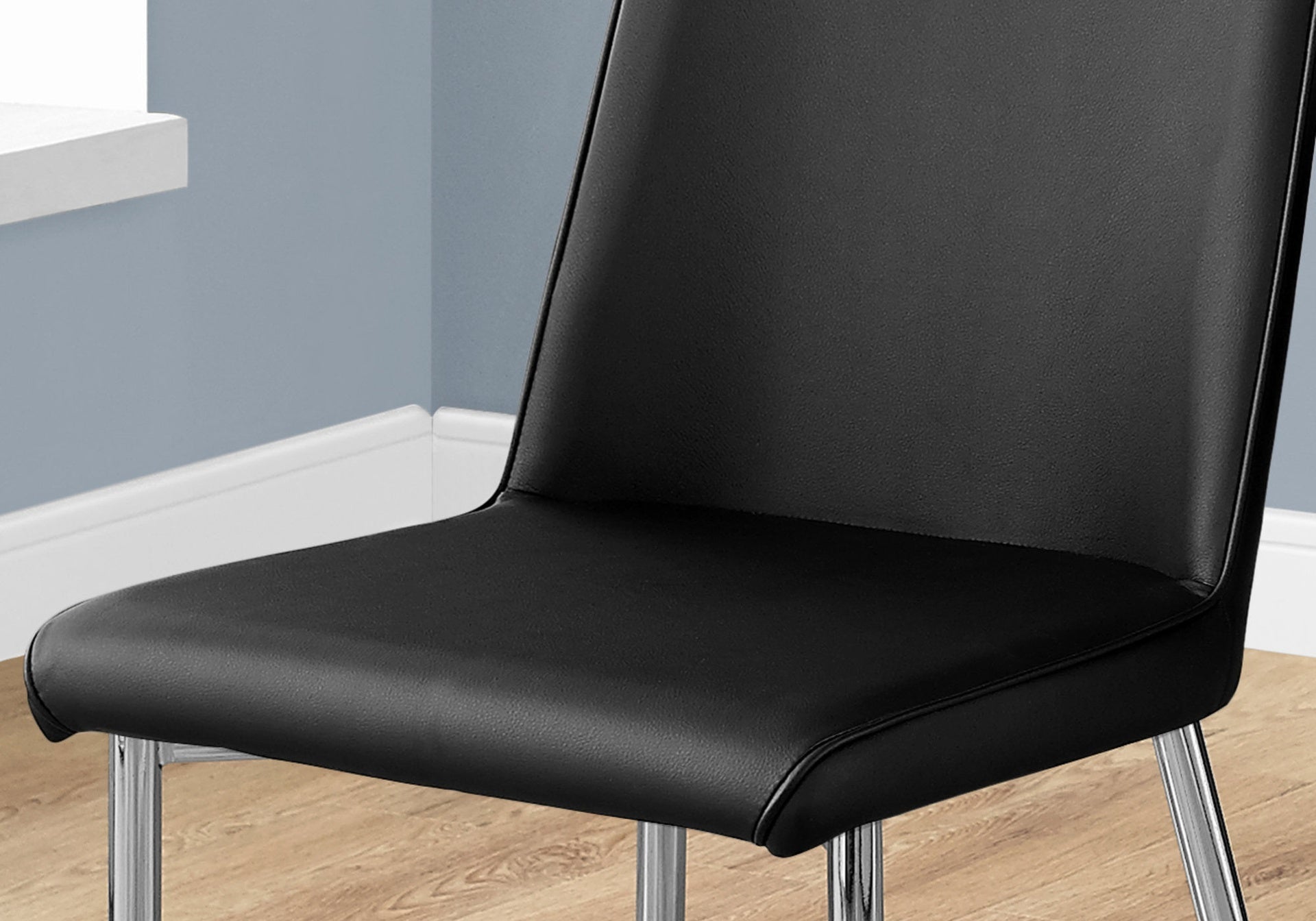Dining Chair, Set Of 2, Side, Upholstered, Kitchen, Dining Room, Black Leather Look, Chrome Metal, Contemporary, Modern