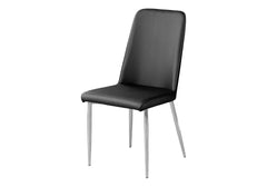 Dining Chair, Set Of 2, Side, Upholstered, Kitchen, Dining Room, Black Leather Look, Chrome Metal, Contemporary, Modern