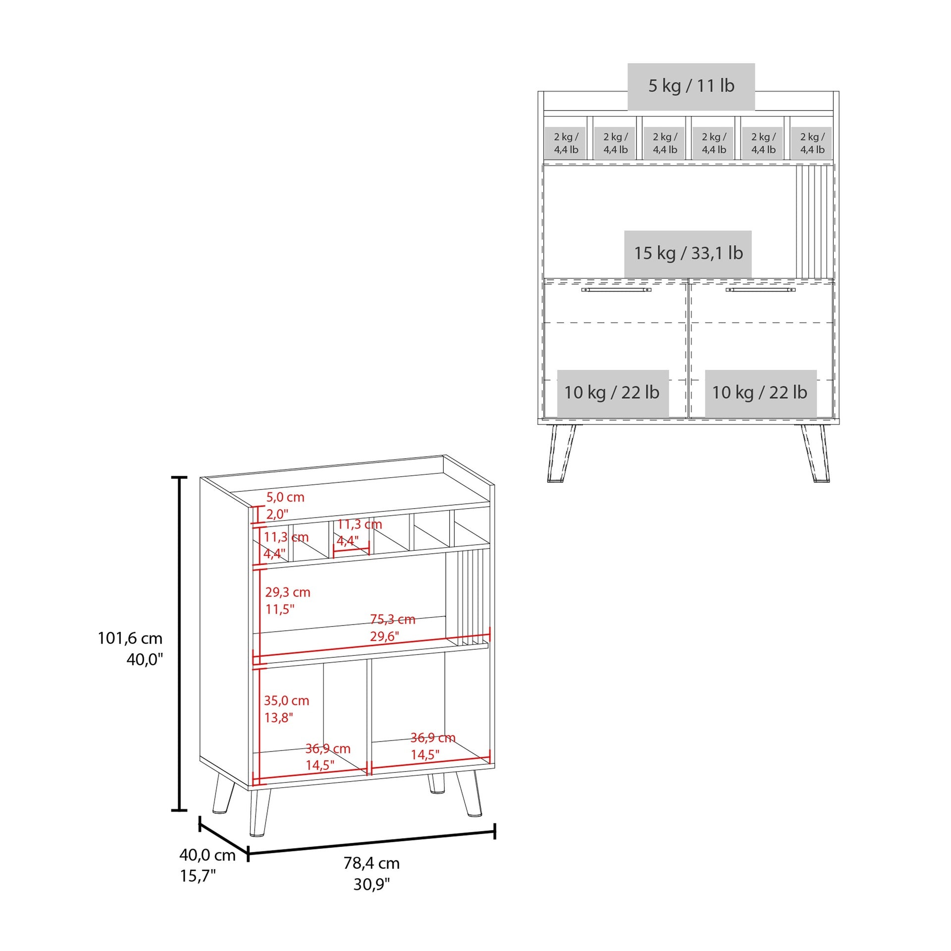 Vance 40" High Bar Cabinet with Six Bottle Cubbies, Two Double Door Cabients, Four Shelves, Living Room, Wine Rack, Liquoar Cabient Dark Wengue