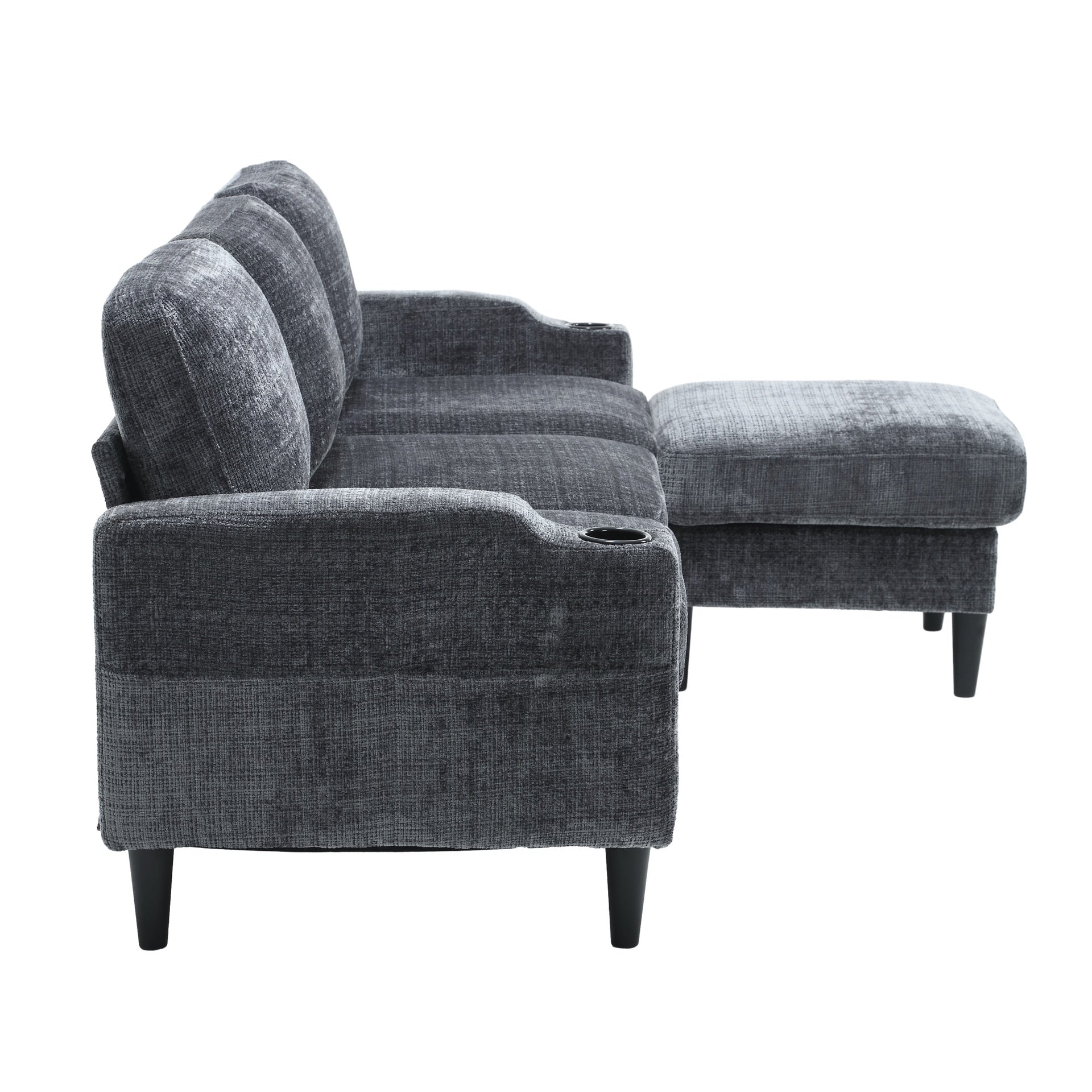 UNITED  WE WIN Sofa for three, solid wood frame, Chenille fabric, side pocket, with two cup holders, footstool with storagestorage sofa /Living room sofa cozy sectional  sofa