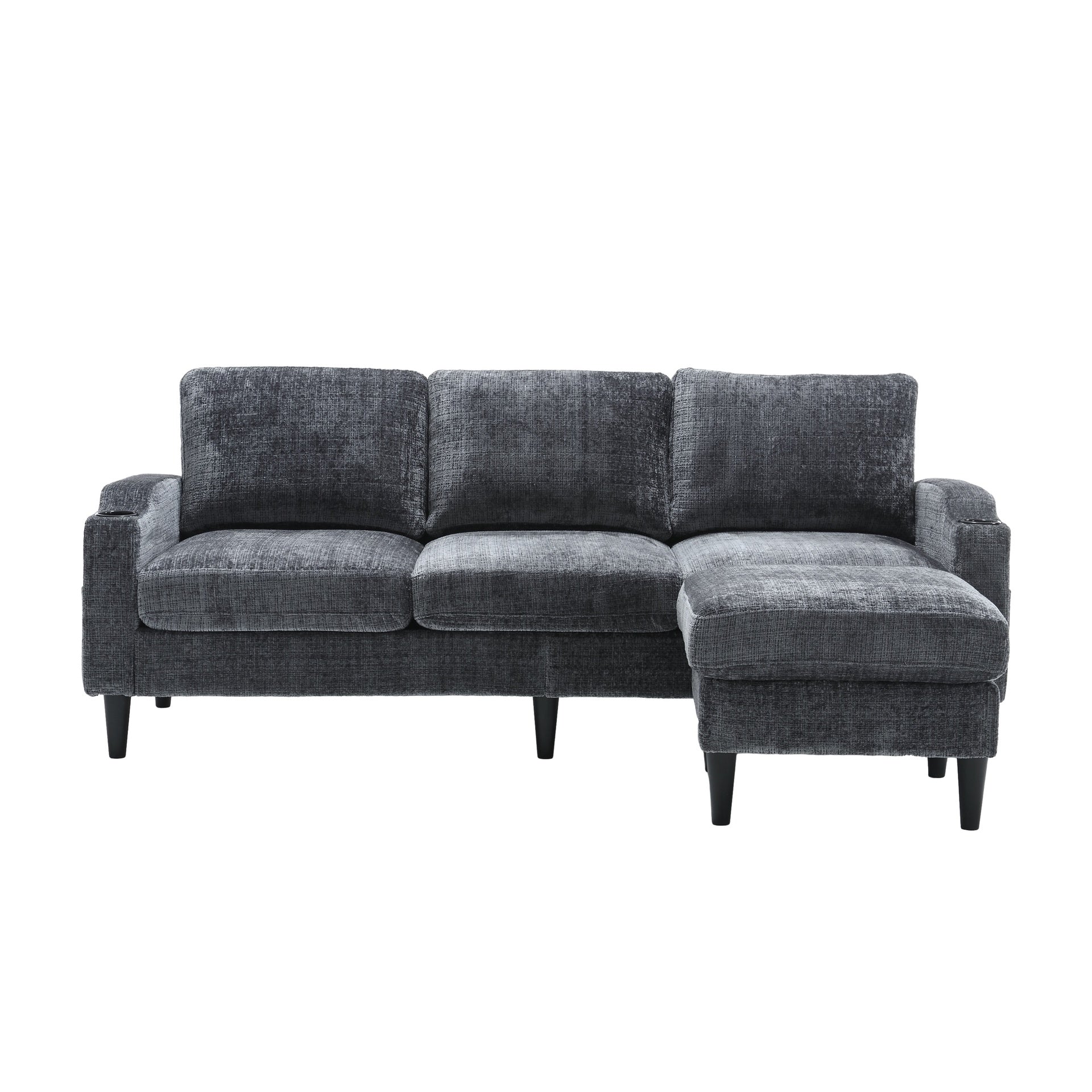 UNITED  WE WIN Sofa for three, solid wood frame, Chenille fabric, side pocket, with two cup holders, footstool with storagestorage sofa /Living room sofa cozy sectional  sofa