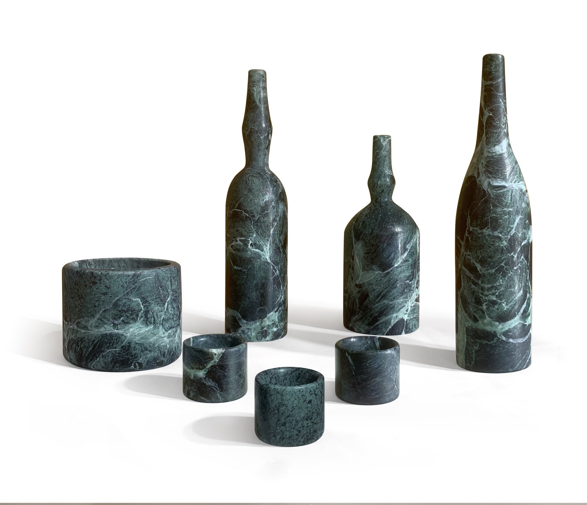 Diamond Green Marble Home Decor Set - 7-Piece Luxury Natural Stone Collection for Living Room, Bedroom, Bathroom