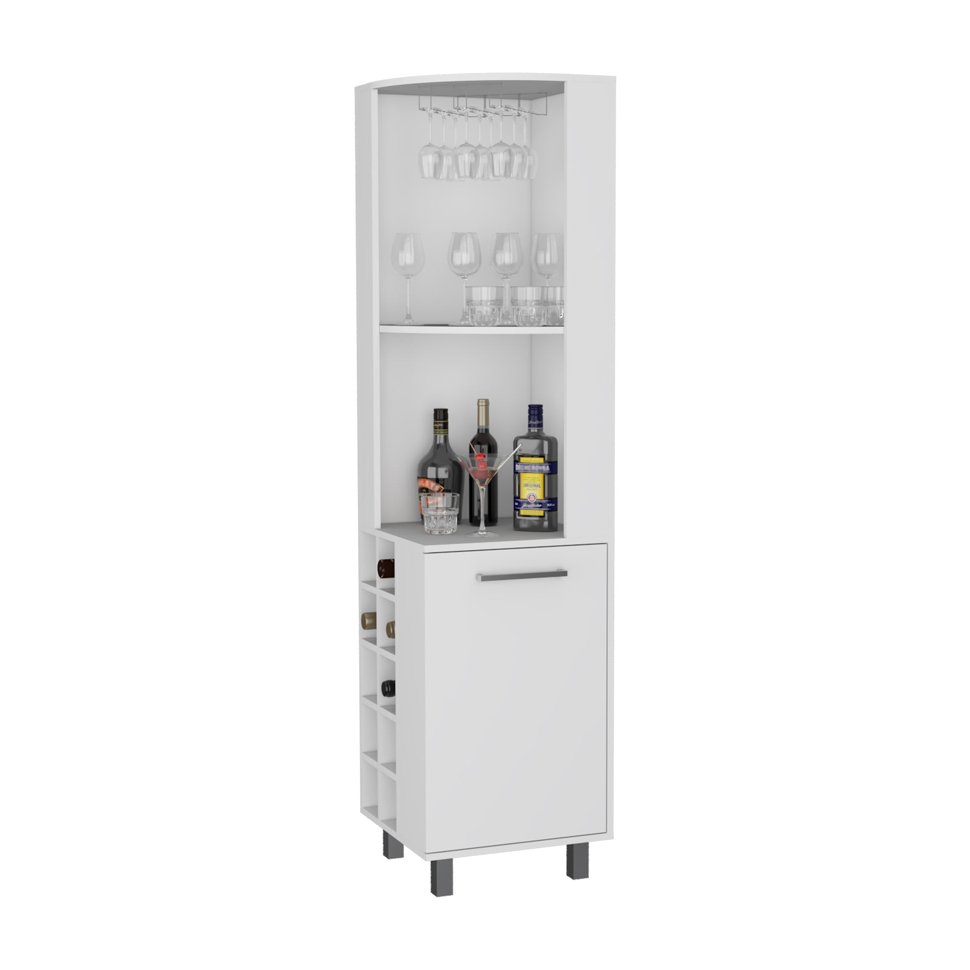 FM FURNITURE Leah Corner Bar cabinet with ample storage and wine rack. White