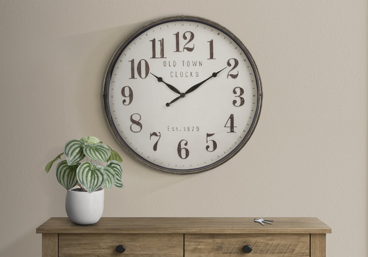 Clocks, 30" Round, Large Oversized, Wall Clock, Brown, Transitional