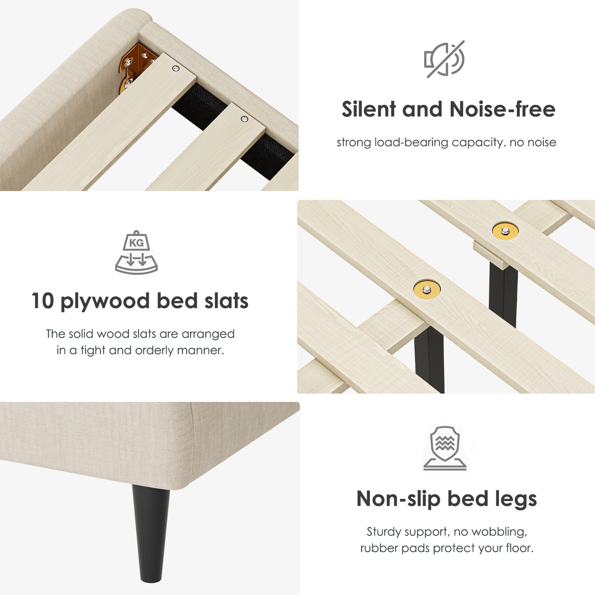 Full Bed Frame, linen storage headboard, strong and stable, no noise, no box spring, Weight 397lbs (Beige)
