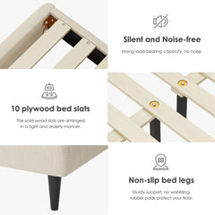 Full Bed Frame, linen storage headboard, strong and stable, no noise, no box spring, Weight 397lbs (Beige)
