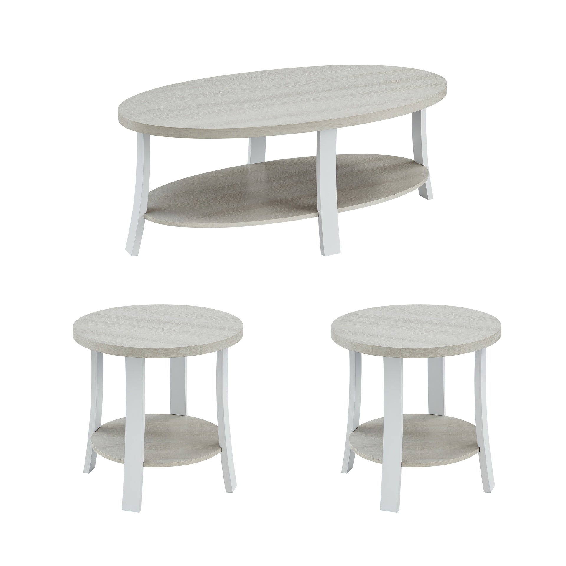 Anze Contemporary Oval Wood Shelf 3-Piece Coffee Table Set