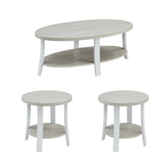 Anze Contemporary Oval Wood Shelf 3-Piece Coffee Table Set
