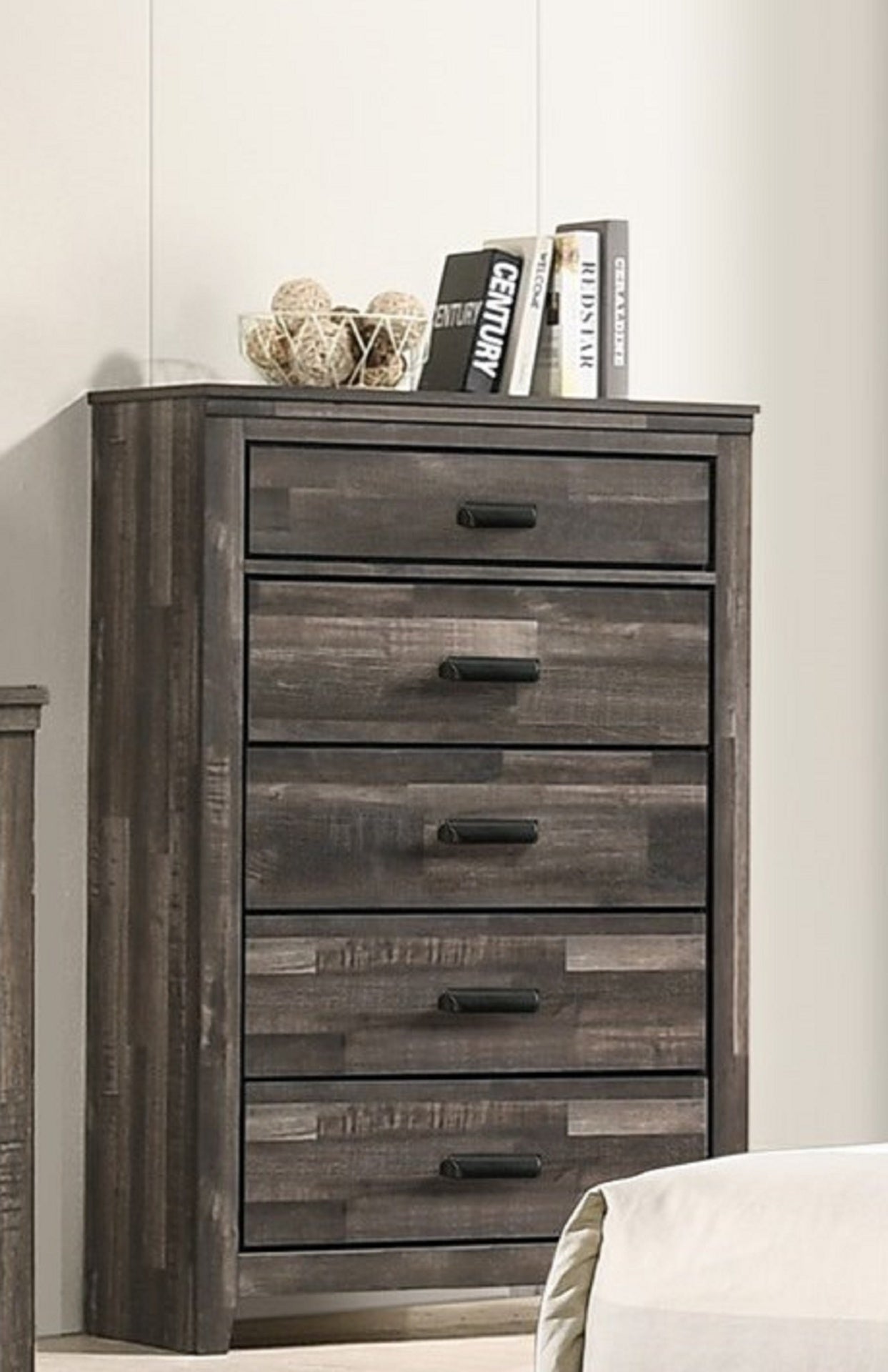 1pc Rustic Contemporary Brown Finish Five Storage Drawers Wooden Bedroom Furniture