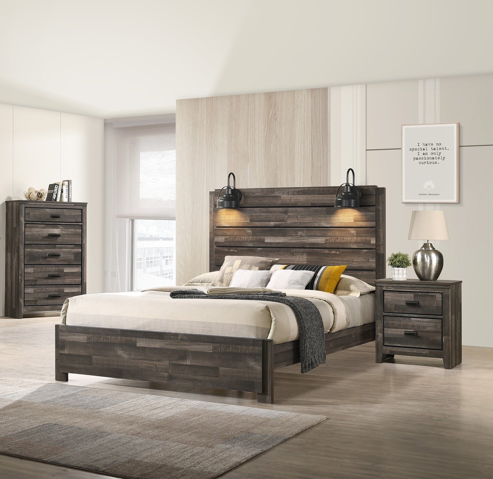 1pc Rustic Contemporary Brown Finish Five Storage Drawers Wooden Bedroom Furniture