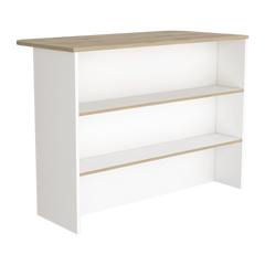 Fendi Kitchen Island with Ample Workstation and 2-Tier Shelf White / Light Pine
