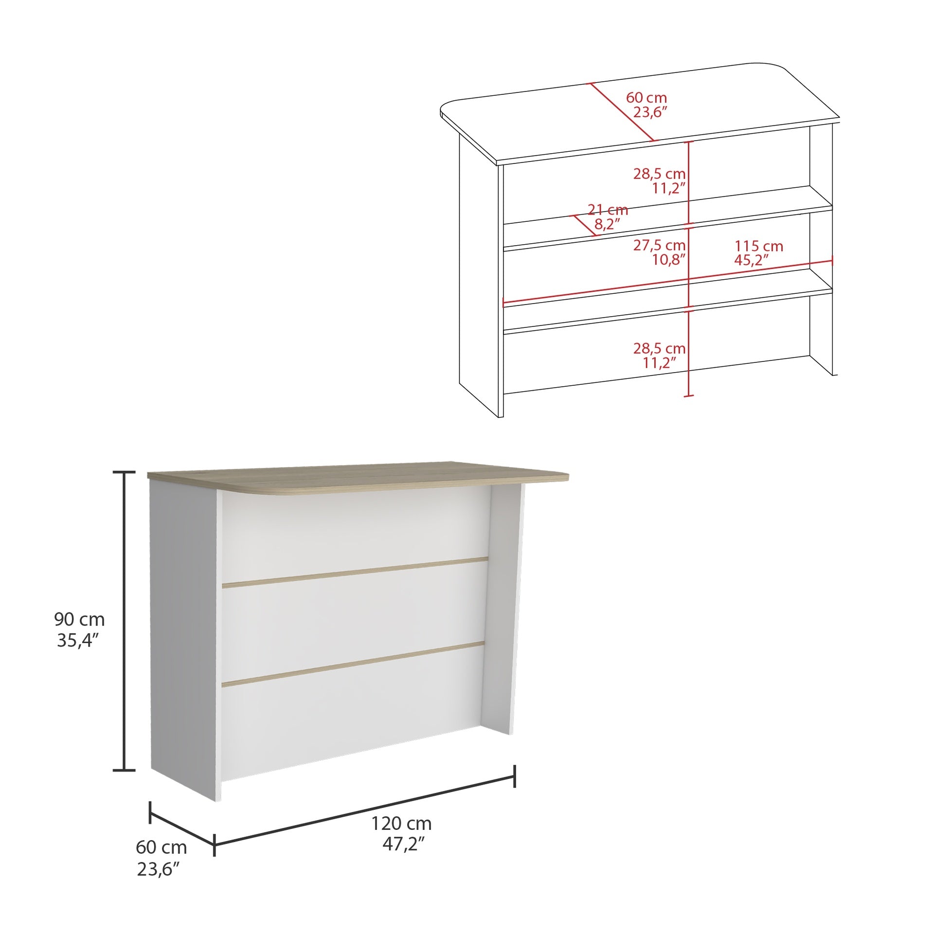 Fendi Kitchen Island with Ample Workstation and 2-Tier Shelf White / Light Pine
