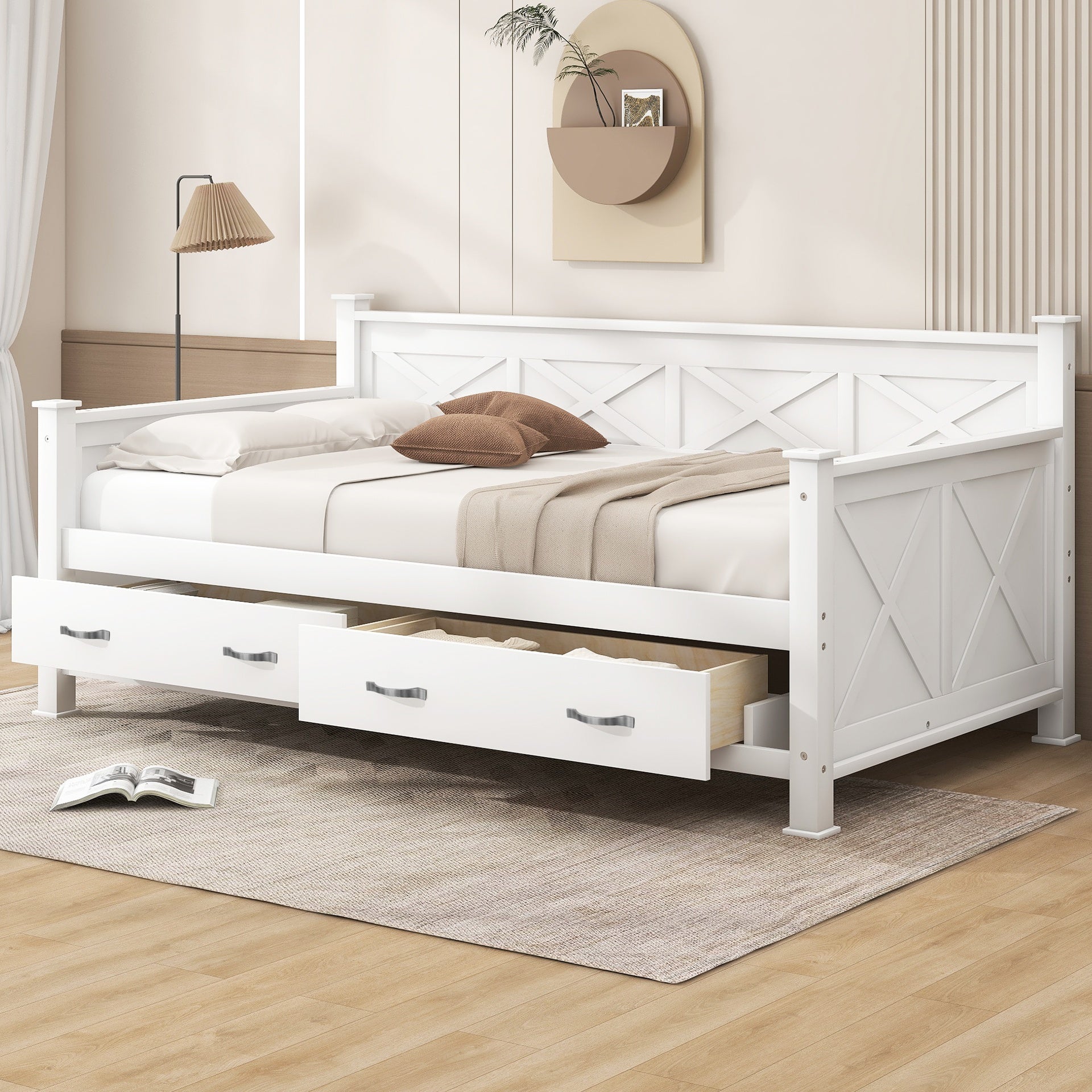 Twin  Size Wooden Modern and Rustic Casual Style Daybed, Cream White