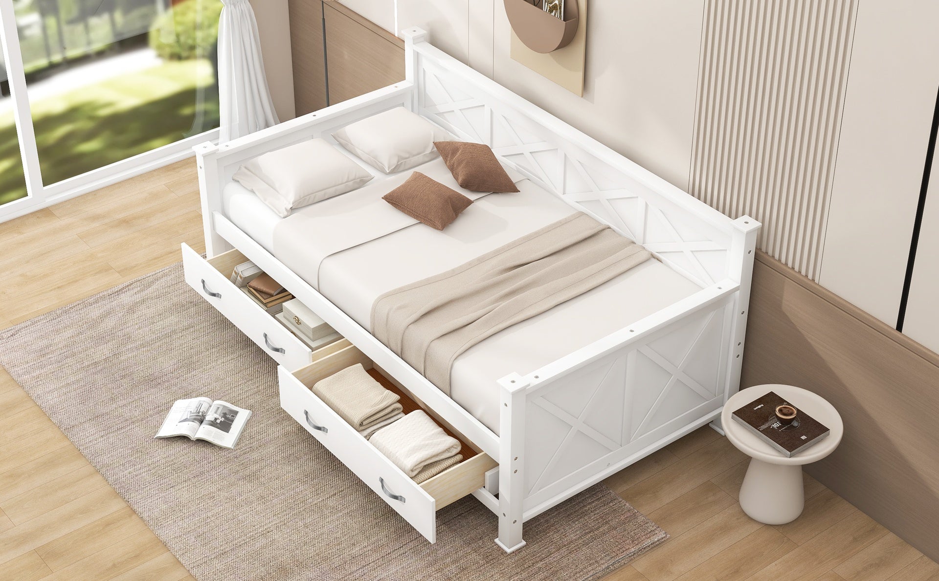 Twin  Size Wooden Modern and Rustic Casual Style Daybed, Cream White