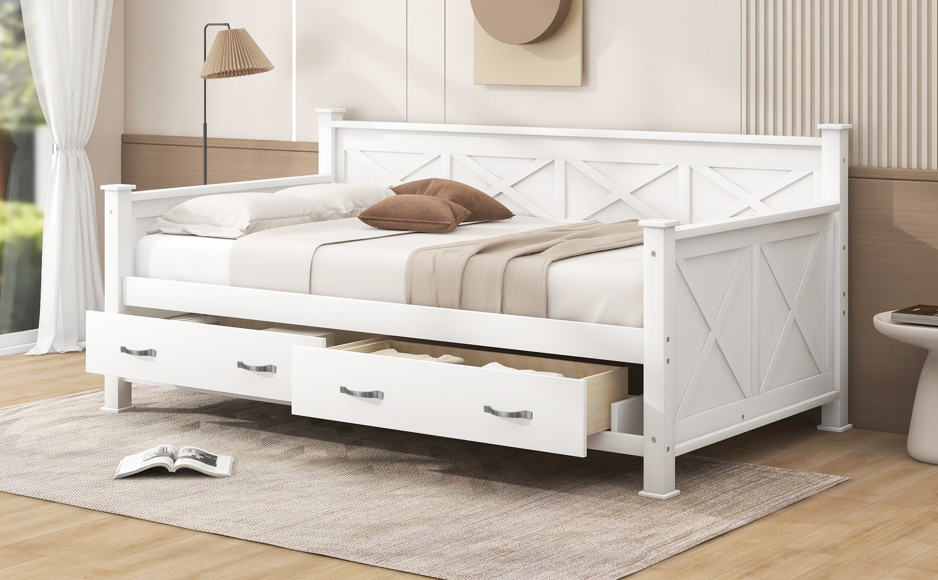 Twin  Size Wooden Modern and Rustic Casual Style Daybed, Cream White