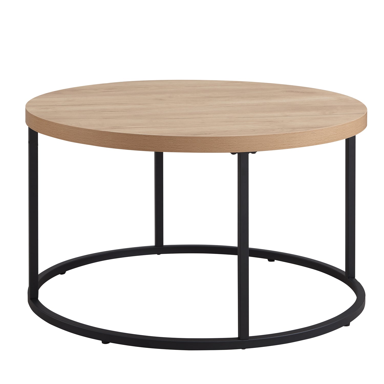 31.5" Round Coffee Table for Living Room, Modern Industrial Wood Circle Center Table with Sturdy Metal Legs, Thick Scratch-Resistant Top, Natural Oak Finish