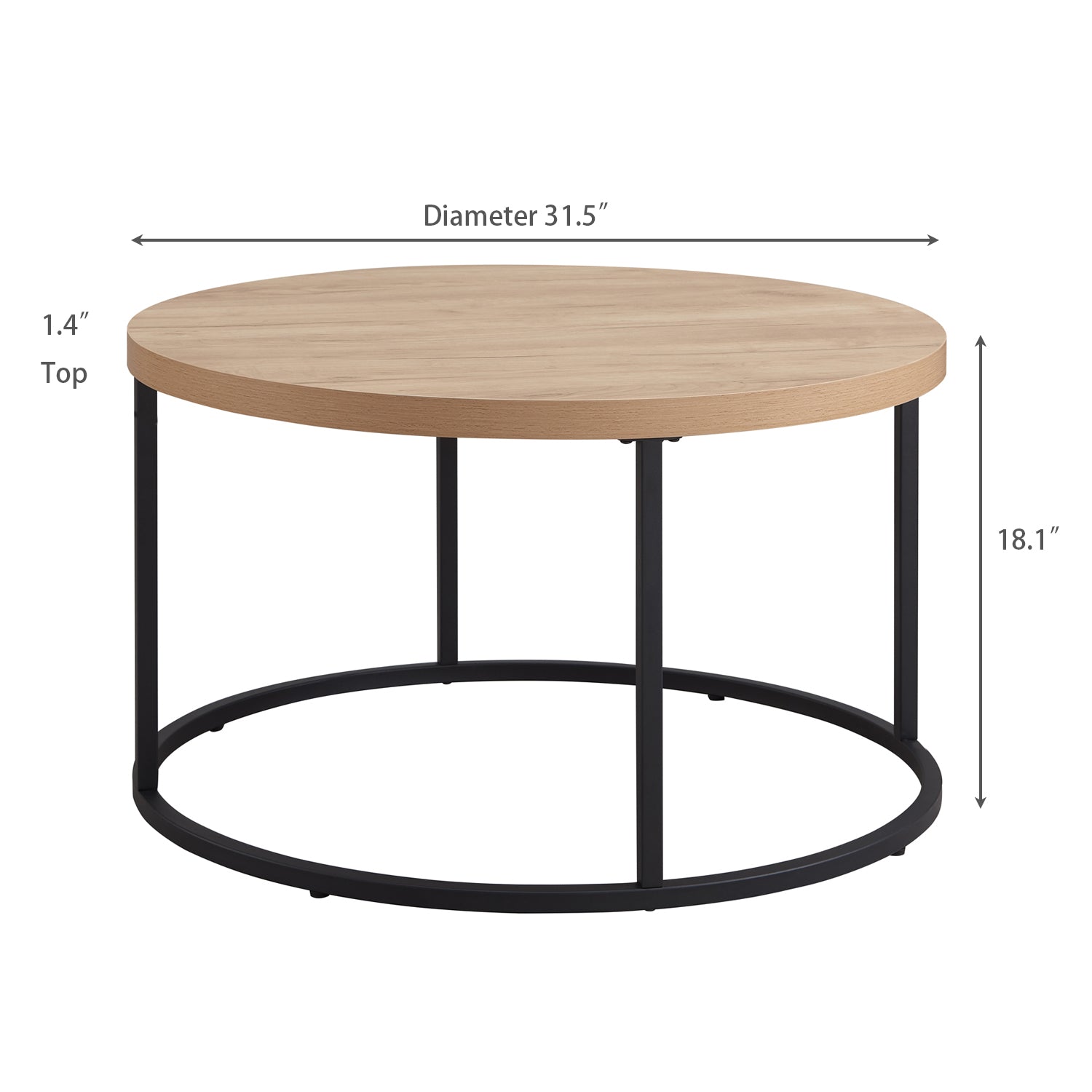 31.5" Round Coffee Table for Living Room, Modern Industrial Wood Circle Center Table with Sturdy Metal Legs, Thick Scratch-Resistant Top, Natural Oak Finish
