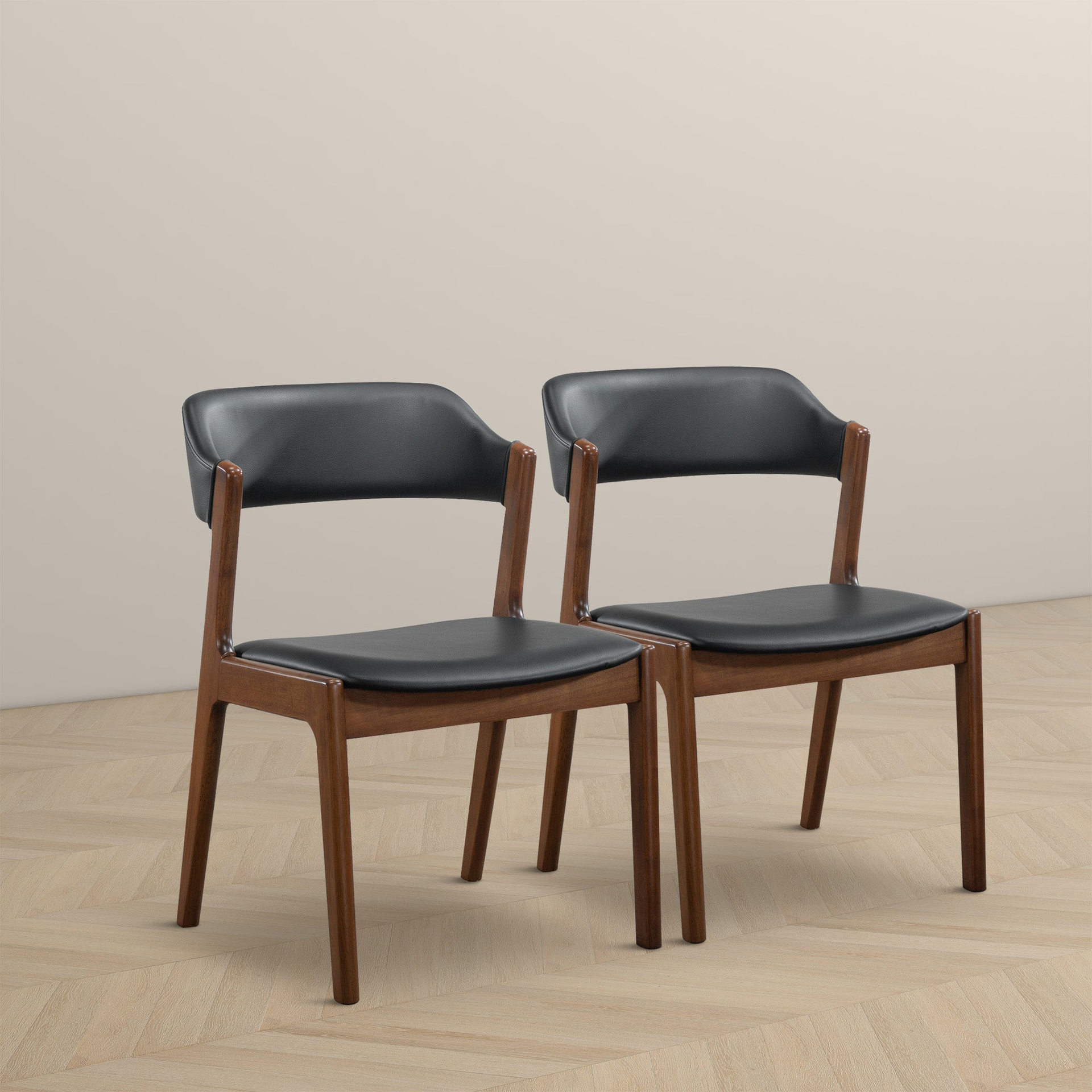 High Quality Enzo Mid-Century Modern Black Leather Dining Chair (Set of 2) with Solid Wood Base 21.1"W x 24.5"D x 30.1"H for Living Room Bedroom Outdoor