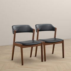 High Quality Enzo Mid-Century Modern Black Leather Dining Chair (Set of 2) with Solid Wood Base 21.1"W x 24.5"D x 30.1"H for Living Room Bedroom Outdoor
