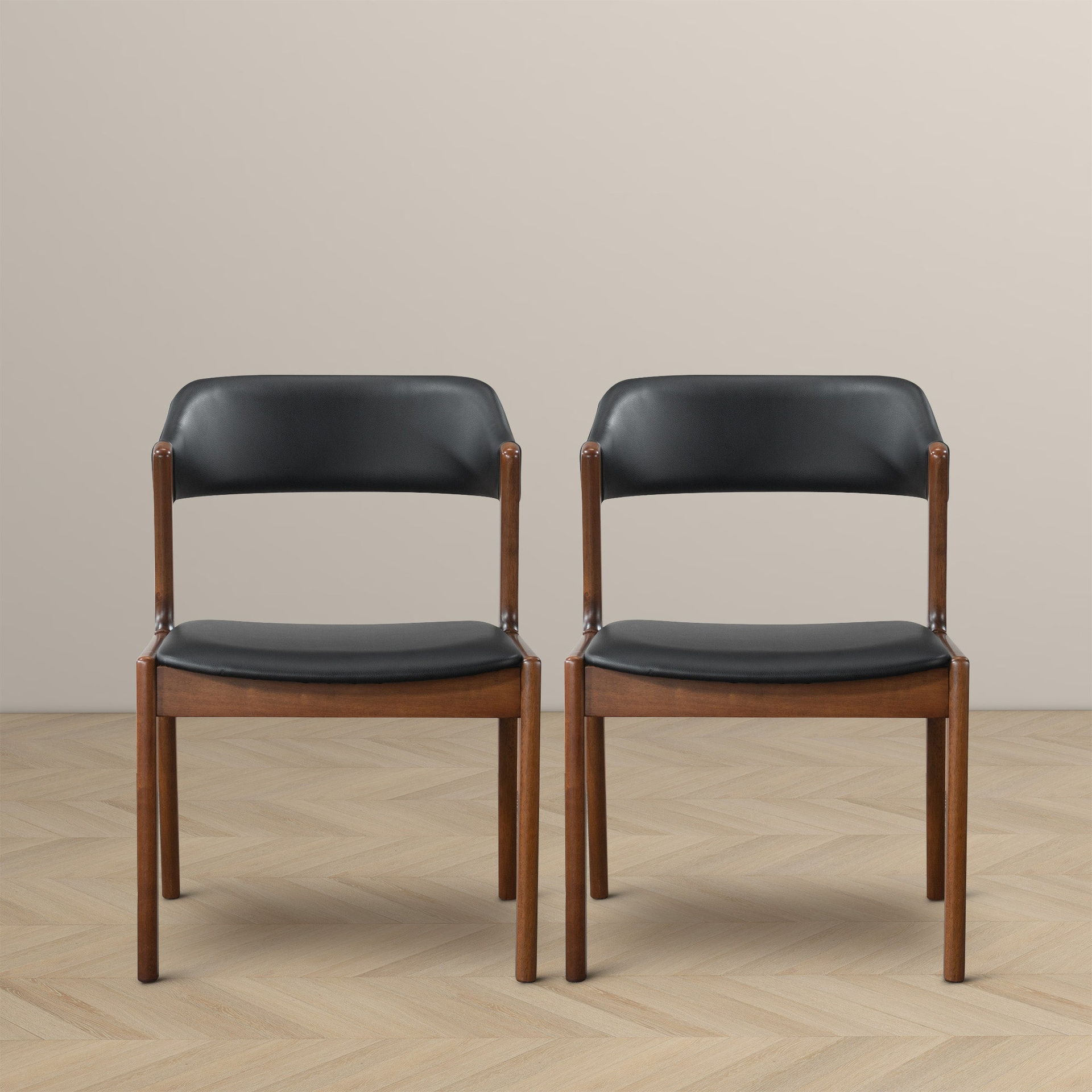 High Quality Enzo Mid-Century Modern Black Leather Dining Chair (Set of 2) with Solid Wood Base 21.1"W x 24.5"D x 30.1"H for Living Room Bedroom Outdoor