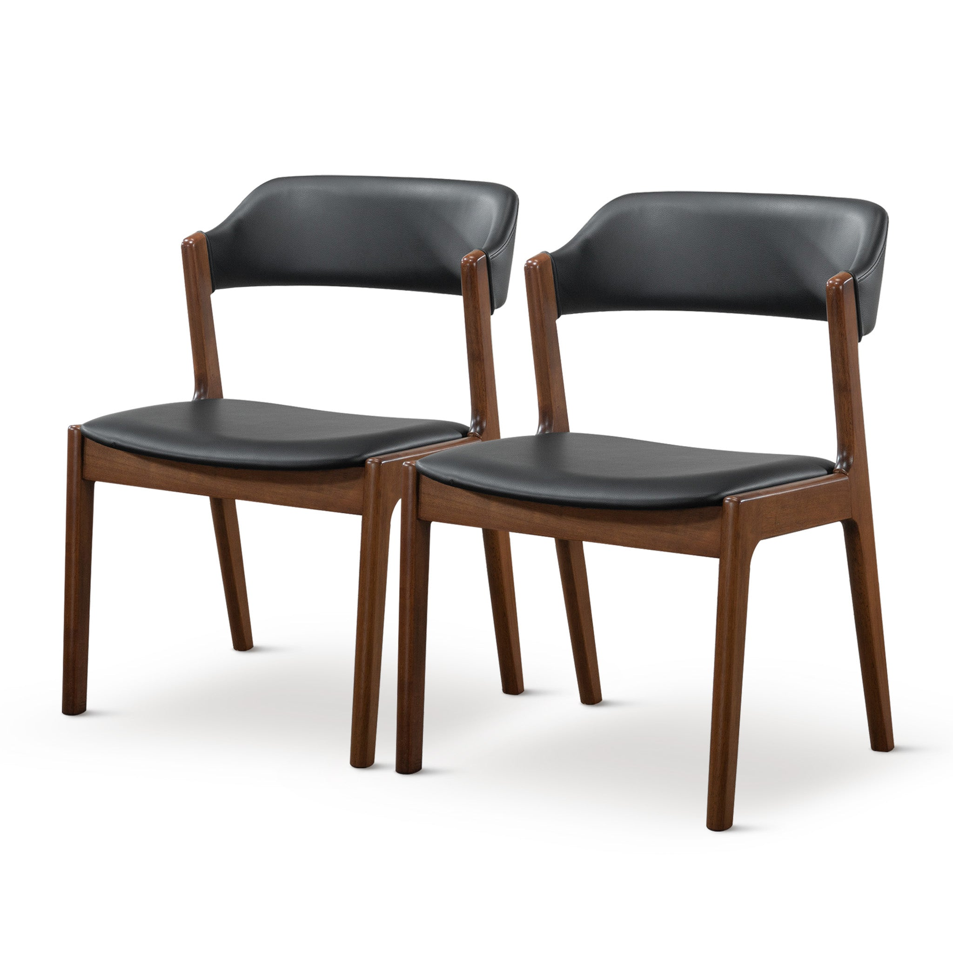 High Quality Enzo Mid-Century Modern Black Leather Dining Chair (Set of 2) with Solid Wood Base 21.1"W x 24.5"D x 30.1"H for Living Room Bedroom Outdoor