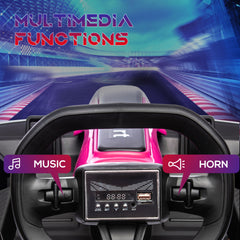 Aosom  24V 7.5 MPH Electric Go Kart with Adjustable Seat, Drifting Car Battery Powered Ride on Toy Outdoor with Slow Start, Button Start, Music, Honking Horn, Lights, for 6-12 Years Old, Pink