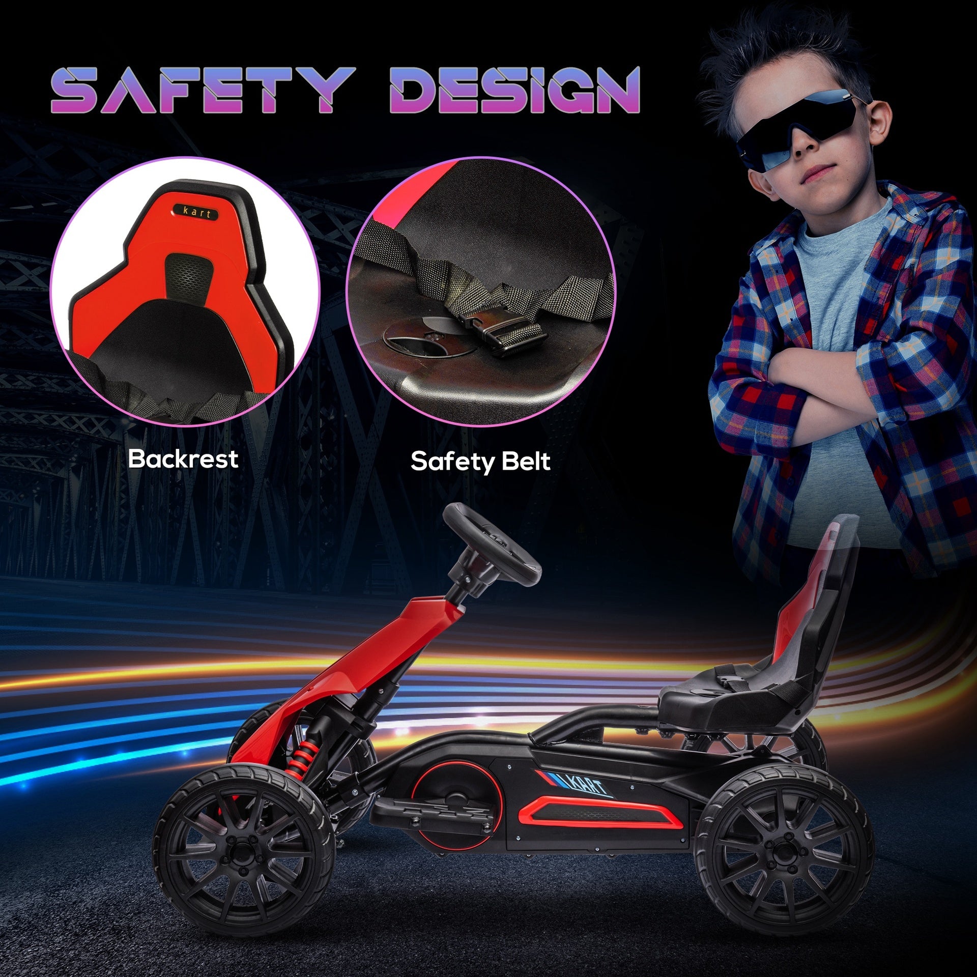 Aosom 12V Electric Go Kart for Kids, Outdoor Ride-On Toy with Forward Backward Drive & Adjustable Speed, Gift for Child 3-8 Years Old, Red