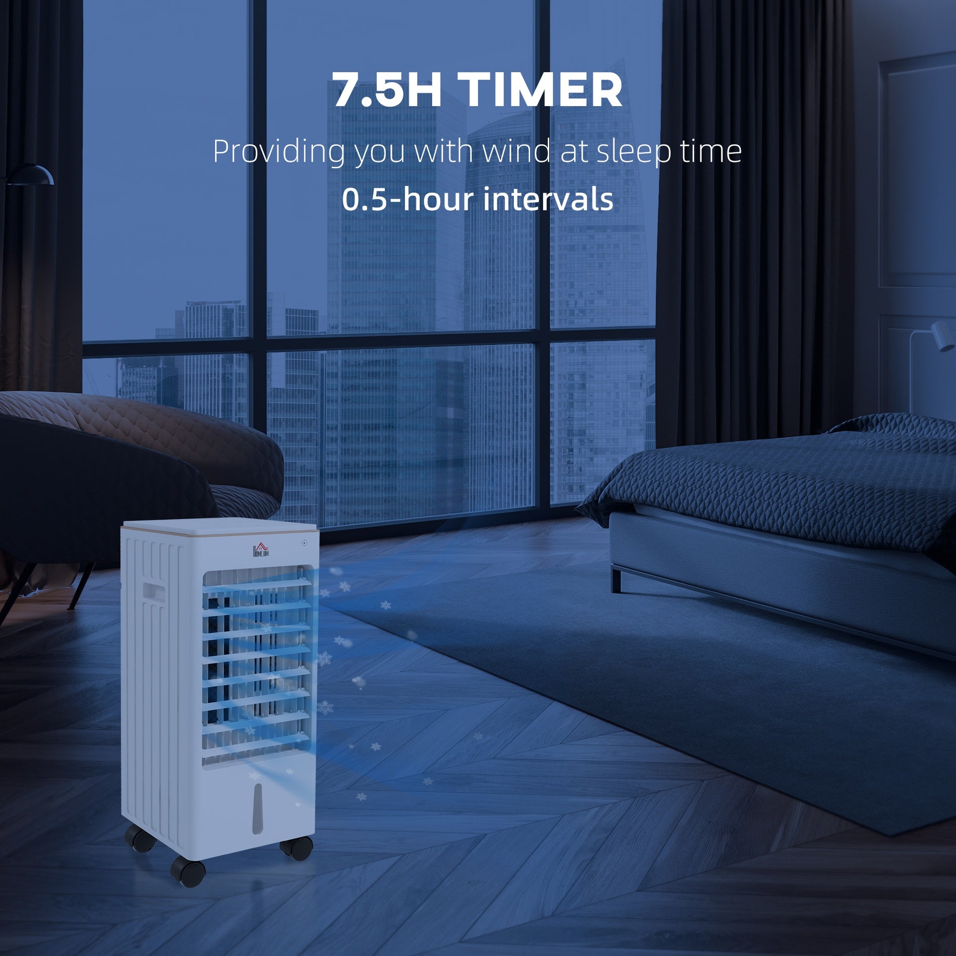 HOMCOM 21" Evaporative Air Cooler with Ice Packs, 3-In-1 Ice Cooling Fan, Portable Swamp Cooler with Water Tank, 7.5H Timer, 60° Oscillating, Remote, for Home Office Bedroom, White