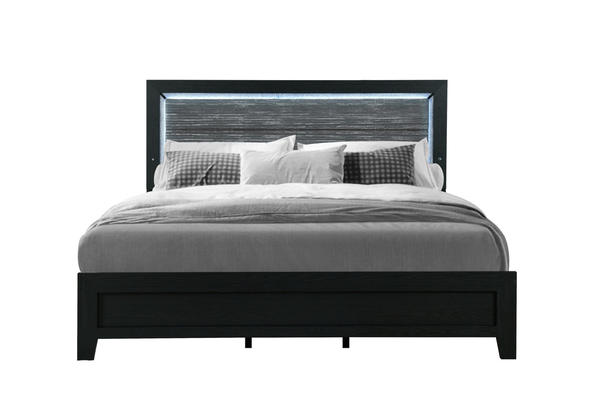CARLOS BLACK QUEEN BED WITH LED