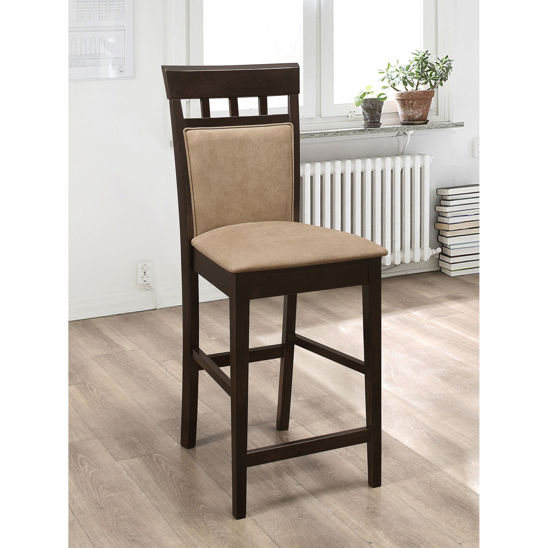 Beige and Cappuccino Upholstered Counter Height Stools (Set of 2)