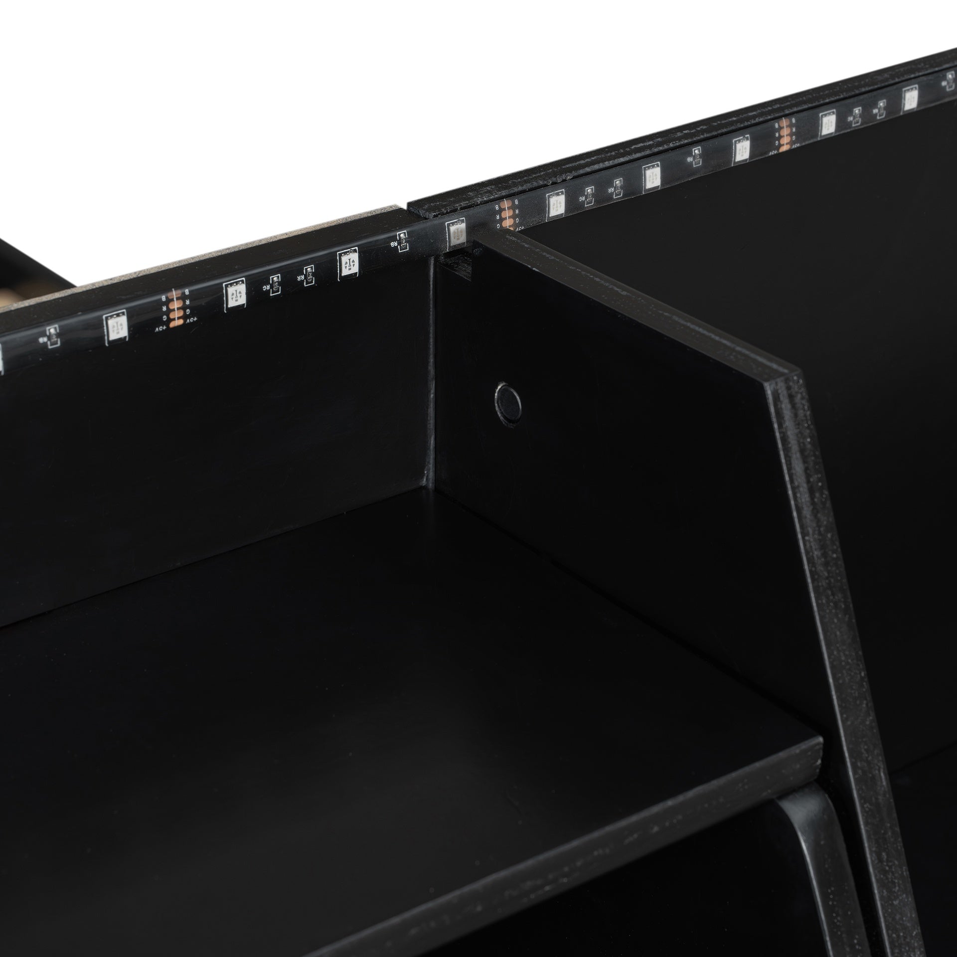 Full Bunk Bed with APP-Controlled LED Lights (7 Colors), USB Ports, Storage Shelves and 2 Drawers, Black