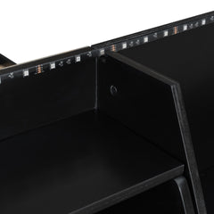 Full Bunk Bed with APP-Controlled LED Lights (7 Colors), USB Ports, Storage Shelves and 2 Drawers, Black