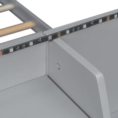 Full Bunk Bed with APP-Controlled LED Lights (7 Colors), USB Ports, Storage Shelves and 2 Drawers,Gray