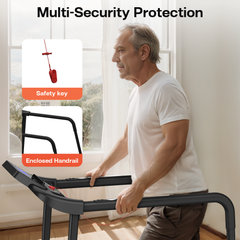 Walking Pad Treadmill for Senior, Foldable Exercise Treadmill with Stable and Safe Structural Design, Large LED Display for Elderly, Long Handrail for Balance, 300 Lbs Capacity