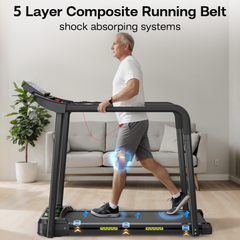 Walking Pad Treadmill for Senior, Foldable Exercise Treadmill with Stable and Safe Structural Design, Large LED Display for Elderly, Long Handrail for Balance, 300 Lbs Capacity