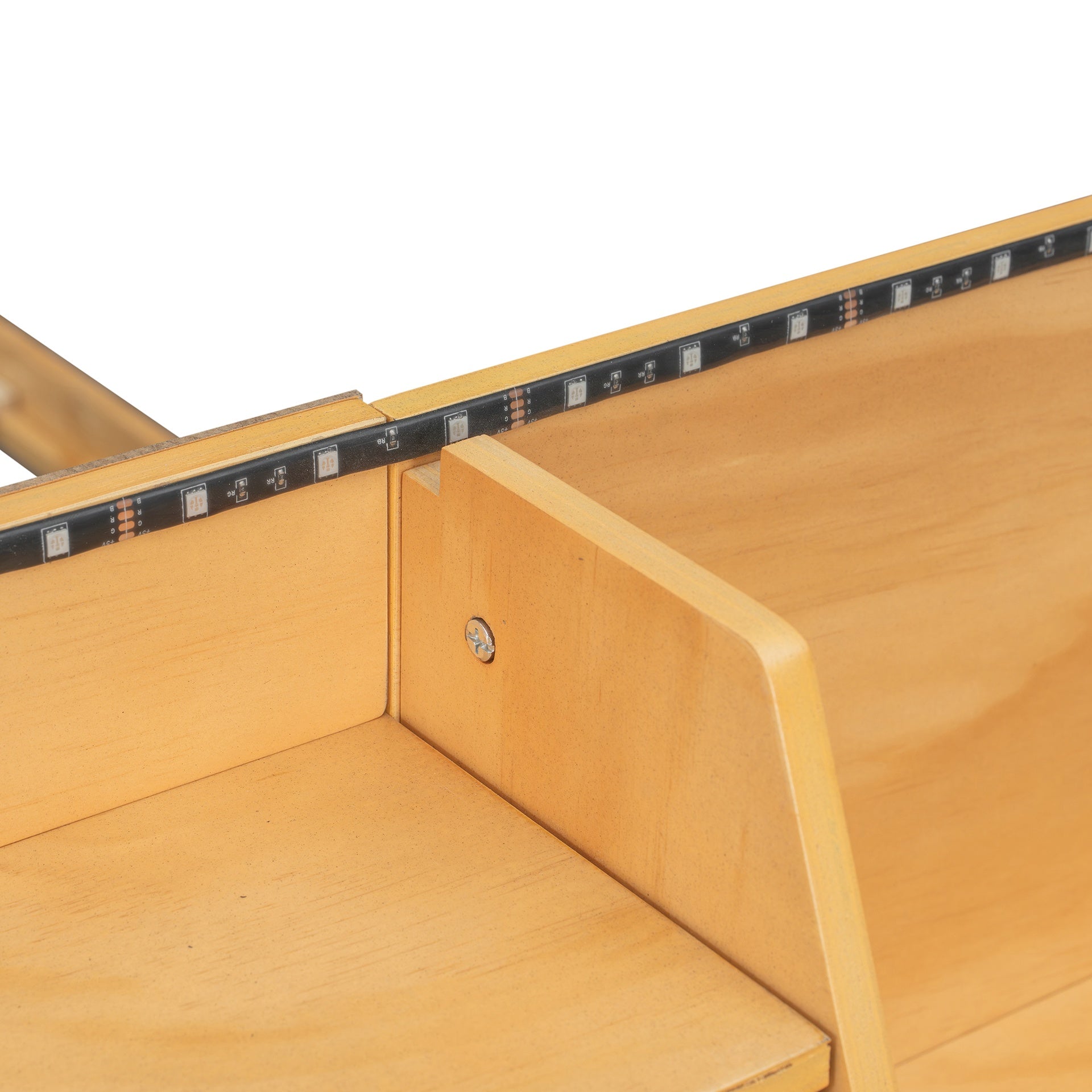 Full Bunk Bed with APP-Controlled LED Lights (7 Colors), USB Ports, Storage Shelves and 2 Drawers, Natural