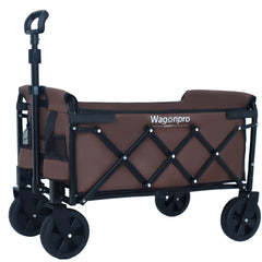 Expandable Dual-Layer Utility Wagon with 100% Extra Space - Grocery Cart for Camping, Shopping, Sports, Gardening, Fishing, Supports 225lbs, Brown
