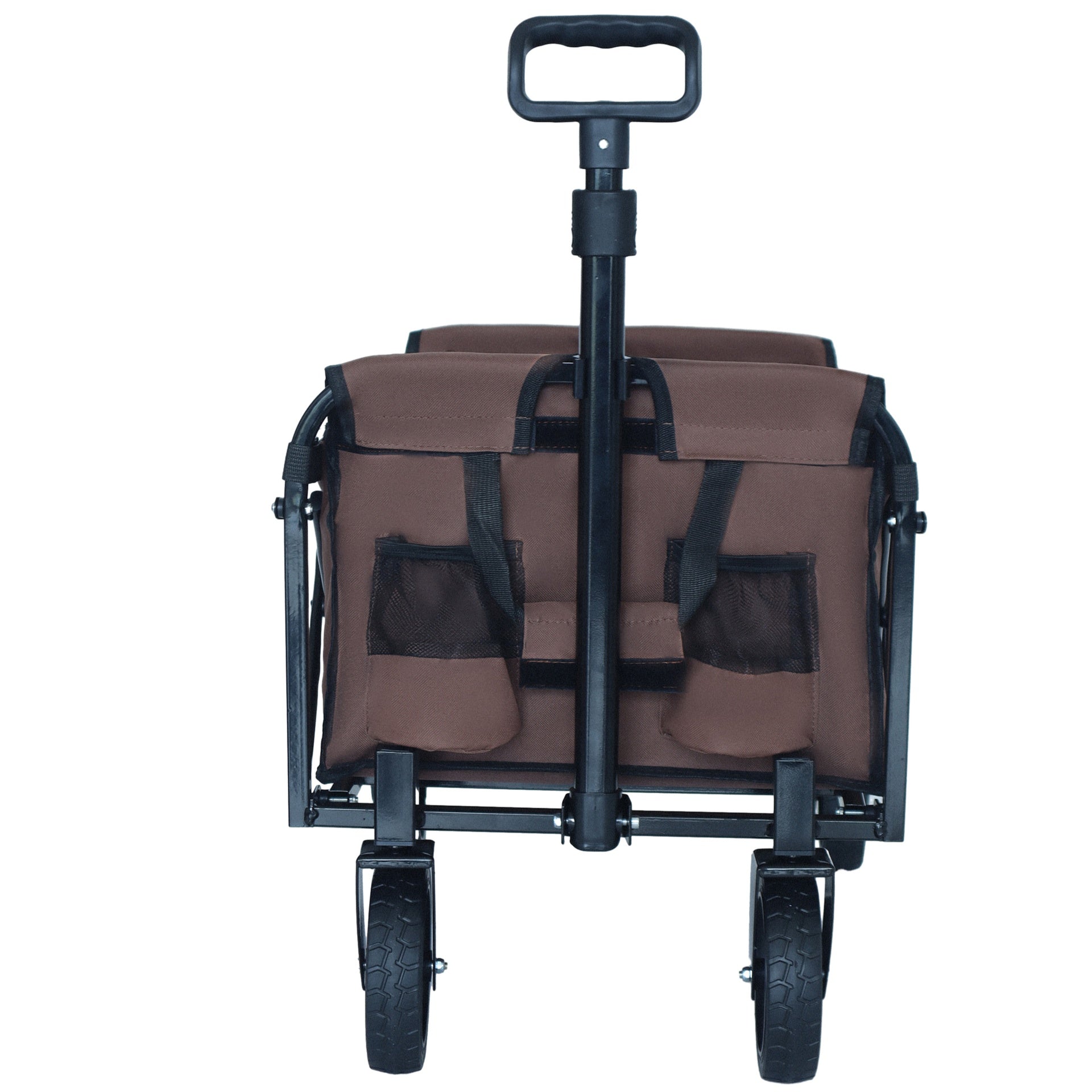 Expandable Dual-Layer Utility Wagon with 100% Extra Space - Grocery Cart for Camping, Shopping, Sports, Gardening, Fishing, Supports 225lbs, Brown