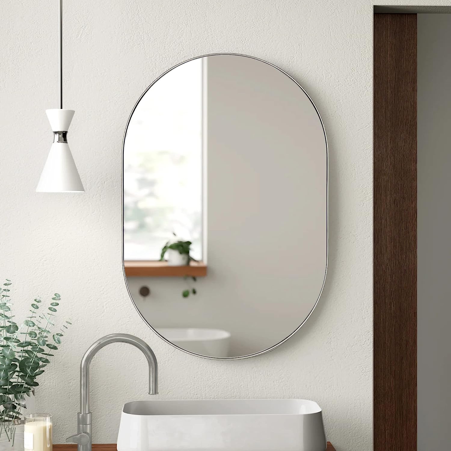 Silver 20 x 28 Inch Metal Oval  Mirror